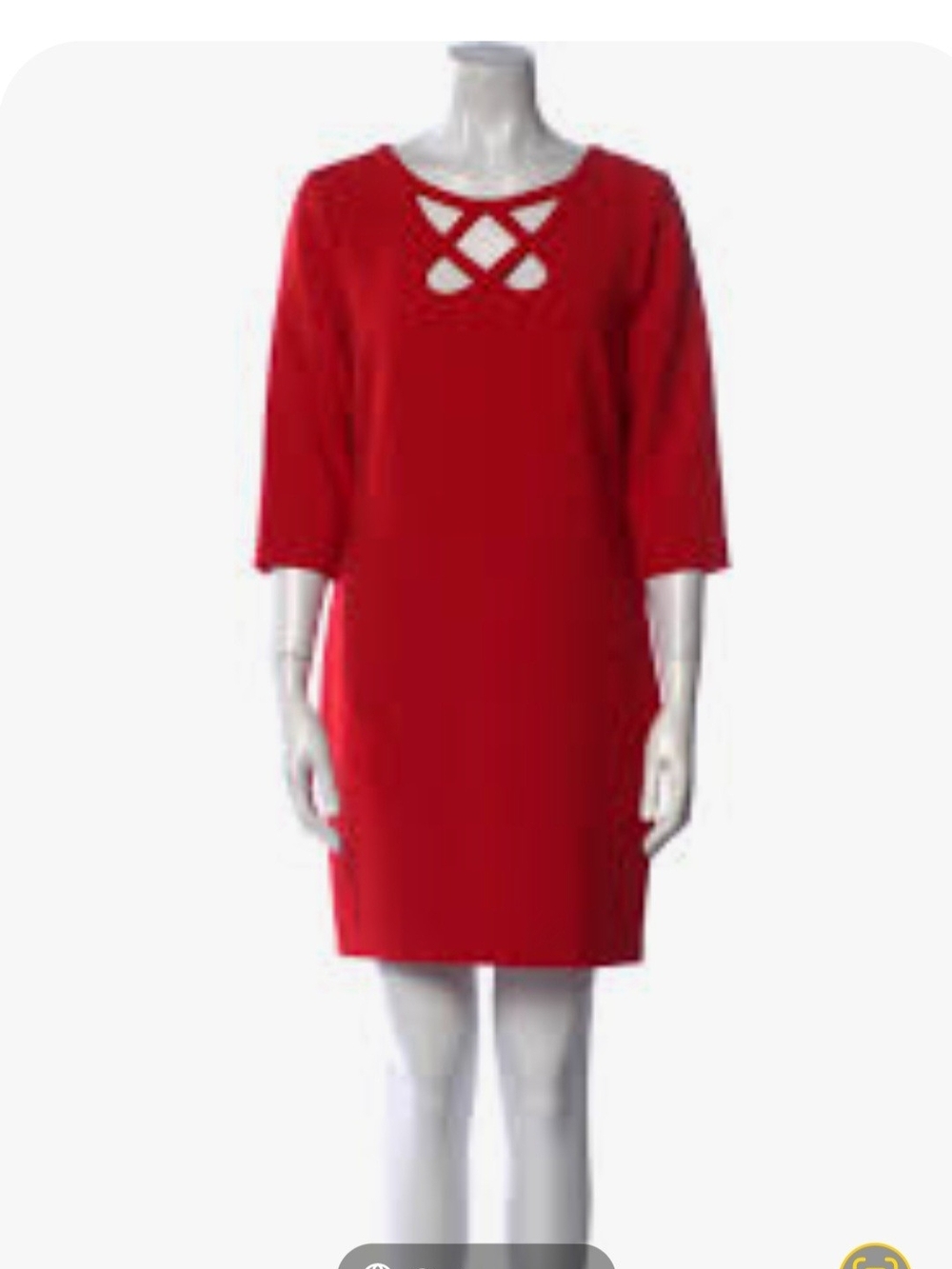 Diane Von Furstenberg Red, Long-Sleeve Shift Dress with Lattice Neckline